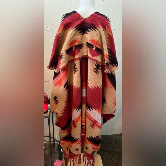 Free People Crossroads Aztec Poncho One Size - Picture 7 of 12